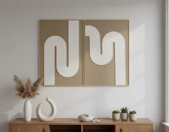 طقم لوحتين بيج وأبيض
